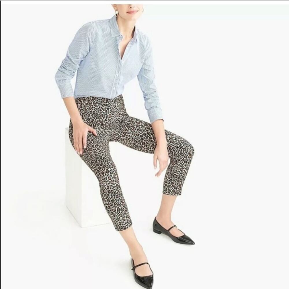 J Crew Leopard Winnie Pant Cropped Ankle Zip Skinny Tan/Black Pants